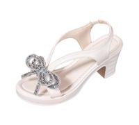 Generisch Women's Sandals Playfully Embellished with Rhinestone Butterfly - Summer Shoes with Open Toe and Block Heel | Feminine Going Out Look for Party and Celebration, Style L02 White, 7 UK