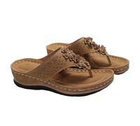 Generisch Women's Sandals & Slides for Women Flip Flops with Flowers Roman Sandals Wedge Heel Slippers Back Open Mules Platform Toe Separator Non-Slip Slippers Breathable Beach Sandals, brown, 9 UK