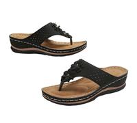 Generisch Women's Sandals & Slides for Women Flip Flops with Flowers Roman Sandals Wedge Heel Slippers Back Open Mules Platform Toe Separator Non-Slip Slippers Breathable Beach Sandals, black, 7 UK