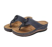 Generisch Women's Sandals & Slides for Women Flip Flops with Flowers Roman Sandals Wedge Heel Slippers Back Open Mules Platform Toe Separator Non-Slip Slippers Breathable Beach Sandals, blue, 8.5 UK