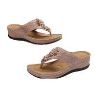Generisch Women's Sandals & Slides for Women Flip Flops with Flowers Roman Sandals Wedge Heel Slippers Back Open Mules Platform Toe Separator Non-Slip Slippers Breathable Beach Sandals, pink, 7 UK