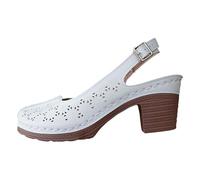 Generisch Women's Sandals Summer Wedge Heel Sandals with Block Heel Sandals Orthopaedic Sandals Non-Slip Sandals with Adjustable Buckle Roman Shoes Front Closed Walking Shoes, White, 9 UK