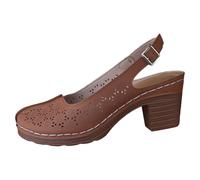 Generisch Women's Sandals Summer Wedge Heel Sandals with Block Heel Sandals Orthopaedic Sandals Non-Slip Sandals with Adjustable Buckle Roman Shoes Front Closed Walking Shoes, brown, 8.5 UK