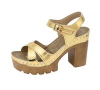 Generisch Women's sandals with fish mouth design, chunky heel. Discover our women's summer shoes: shiny sandals with fish mouth design and hollow details - the perfect companion for hot days!, gold, 8