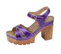 Generisch Women's sandals with fish mouth design, chunky heel. Discover our women's summer shoes: shiny sandals with fish mouth design and hollow details - the perfect companion for hot days!, purple