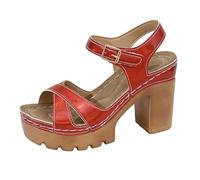 Generisch Women's sandals with fish mouth design, chunky heel. Discover our women's summer shoes: shiny sandals with fish mouth design and hollow details - the perfect companion for hot days!, red, 6