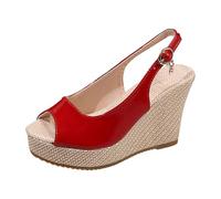 Generisch Women's Sandals with Heel, Espadrilles Women's Wedge Heel Sandals Slingback Wedge Sandals Elegant High Heels Summer Sandals Quick Drying Outdoor Sandals Non-Slip Wedge Sandals, red, 5 UK