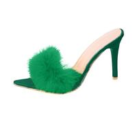 Generisch Women's Sandals with Heel, Hairy Lace Stiletto, Roman Sandals, Bathing Slippers, European and American Summer Wedge Sandals, Mules, Green, 4.5 UK