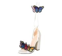 Generisch Women's Sandals with Heel, High Heels, Dance Shoes, Embroidered Strappy Pumps, Wedge Sandals, Summer Dirndl Shoes, Fashion Evening Shoes, Women's Shoes, Strappy Sandals, White, 5 UK