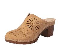 Generisch Women's Sandals with Heel, Open Back, Mules, Women's Closed Front Clogs, Breathable Slippers, Solid Sole Slippers for Wide Feet, Sandals, Holiday Slippers, Home Slides, brown, 7 UK