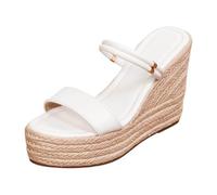 Generisch Women's Sandals with Heel Platform Summer Shoes Heel Strap Espadrilles Boho Mules Comfortable for Casual Beach Days, White, 2 UK