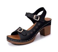 Generisch Women's Sandals with Heel, Smooth Leather Look, Platform, Fish Mouth, Cut Out Details, Lightweight Wedge Heel, Summer Women's Shoes, Summer Shoes, Elegant Summer Beach Shoes, black, 8 UK