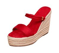 Generisch Women's Sandals with High Heel Platform Comfortable Summer Shoes with Heel Strap Espadrilles in Boho Style Ideal Sandals for Everyday Holiday Dates, red, 8.5 UK