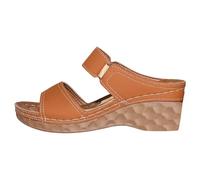 Generisch Women's Sandals with Slip-On Design Wedge Heels Double Striped Shoes Toe Sandals with Wedge Heel with Two Straps and Buckle for Summer Beach Holiday, Style O02 Brown, 4.5 UK