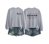 Generisch Women's Senior Mom 2025 Shirt 2025 Graduation Class Sweatshirt T-Shirt Monogram Print Long Sleeve Shirt, gray, M