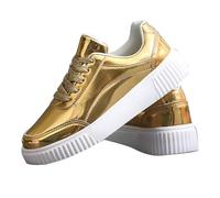 Generisch Women's Sequin Trainers Glitter - Shoes with Thick Sole Lace-Up Outdoor Jogging Shoes Lightweight Tennis Shoes Breathable Walking Shoes Non-Slip Trainers for Everyday Use, gold, 7 UK