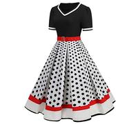 Generisch Women's Sexy Casual Polka Dot Short Sleeve 1950s Housewife Evening Party Evening Dress Women's Dresses Tight Dress Women Black, White, 3XL