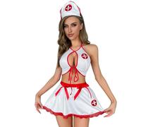 Generisch Women's Sexy Nurse Cosplay Set Halloween Women Fashion Sexy Role Play Lace Patchwork Fabric Night Club COS Fun Lingerie Set Lingerie Size S, White, S