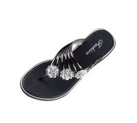 Generisch Women's Shoes Ankle Boots Summer Cheap Stylish Women's Slippers for Everyday Comfort and Relaxation on the Beach with Toe Post Design and Rhinestone Shoes Women Black Shiny, black, 9 UK