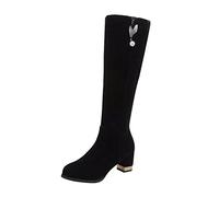 Generisch Women's Shoes Fashion Plain Long Boots Pearl Rhinestone Leaf Thick Heel High Heel Knee Boots Non-Slip Shoes Women, black, 6 UK
