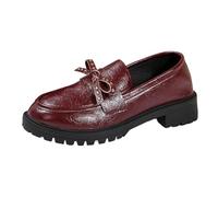 Generisch Women's Shoes Lightweight Sneakers Stylish Casual Shoes for Women with Retro Bow Design Comfortable Loafers for Daily Wear Thick Heel Slip On Perfect All Seasons, Wine Red, 5 UK
