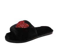 Generisch Women's Shoes Size 9 Women's Winter Flat Intdoor Decorated Heart Shoes Fashion Slippers Casual Breathable Women's Slippers Women's Shoes Sporty, black, 8 UK