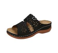 Generisch Women's Shoes Wedge Sandals with Thick Soles Fashionable Flower Hollow Sandals for One Leg Airy Women Trekking Shoes Boho Style Non-Slip Platform Sandals with Adjustable Strap, black, 8 UK
