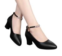 Generisch Women's Shoes with Ankle Strap Block Heel Pointed Toe Low Heel for Dates Daily Leisure Spring, black, 8 UK
