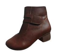 Generisch Women's Short Boots Chunky Heel Round Toe Soft Sole Soft Versatile Leather Boots Ankle Boots Winter Boots, brown, 6 UK