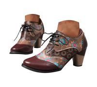 Generisch Women's Short Boots with Block Heel PU Winter Boots Retro Printed Ankle Boots Ankle Boots Western Riding Boots Classic Boots, brown, 4 UK