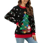 Generisch Women's Short Cardigan in European American Style with Crew Neck, LED Light Christmas Jumper for Women Pullover Women's Short Knitted, black, XXL