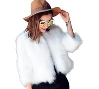 Generisch Women's Short Coat Winter Autumn Faux Fur Coat Faux Fur Warm Plush Jacket Open Front Crew Neck Fur Coat Short Plain Elegant Winter Jacket 3/4 Sleeve Poncho Scarf Cape Cardigan, White, 3XL