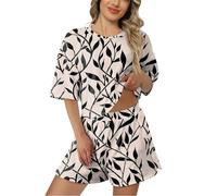 Generisch Women's Short Cotton Two-Piece Pyjama Set Sleepwear Leisure Suit Loungewear Short Sleeve Sleepwear Cuddly Soft Pyjamas with Pockets, Pyjamas B4-beige, XXL
