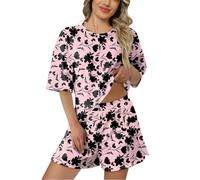 Generisch Women's Short Cotton Two-Piece Pyjama Set Sleepwear Leisure Suit Loungewear Short Sleeve Sleepwear Cuddly Soft Pyjamas with Pockets, Pajamas B1-Pink, S