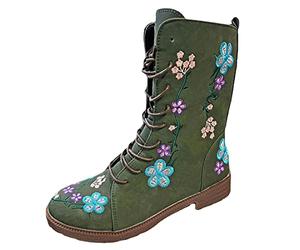 Generisch Women's Short Narrow Riding Boots, Leather Boots, Women's Brown Lacing, Embroidered Country Boots, Rubber Soles, Non-Slip Knight Boots, Suede Biker Boots, Elegant Half Boots, Western Boots