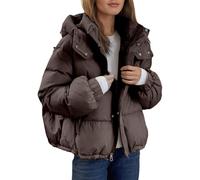 Generisch Women's Short Puffer Jacket with Removable Hood - Thick Winter Jacket in Cropped Style Quilted Down Jacket Alternative, style_z02 brown, M