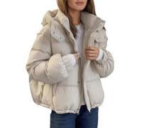 Generisch Women's Short Puffer Jacket with Removable Hood - Thick Winter Jacket in Cropped Style Quilted Down Jacket Alternative, style_z05 white, XXL