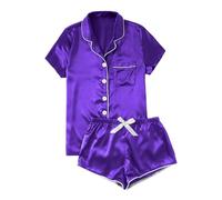 Generisch Women's Short Pyjama Set Pyjama Bottoms Loungewear Leisure Suit Cotton Two Piece Short Sleeve Sleepwear Raglan Sleeves Sleepwear and Checked, Pajamas B6-purple, 3XL