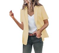 Generisch Women's Short Sleeve Blazer Plain Jacket Elegant Short Gilet Tank Top with Pocket Simple Versatile Blazer Jacket Lapels Women's Blazer Business Casual Short Blazer Slim Fit One Button Suit