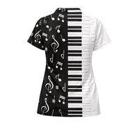 Generisch Women's Short Sleeve Polo Shirt with Creative Piano Keys Music Notes Print Music Themes Casual Top for Choral Concerts and Piano Lessons, style_h01 black, XXL