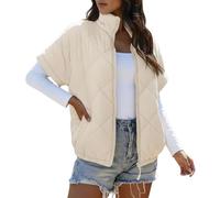 Generisch Women's Short Sleeve Quilted Vest with Stand-Up Collar, Lightweight Puffer Vest with Diamond Quilting, Sleeveless Jacket for Transitional Period, style_h02 beige, XXL