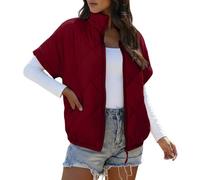 Generisch Women's Short Sleeve Quilted Vest with Stand-Up Collar, Lightweight Puffer Vest with Diamond Quilting, Sleeveless Jacket for Transitional Period, Style_h09 Red, XXL