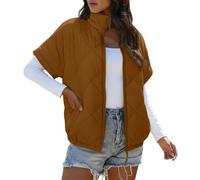 Generisch Women's Short Sleeve Quilted Vest with Stand-Up Collar, Lightweight Puffer Vest with Diamond Quilting, Sleeveless Jacket for Transitional Period, Style_h04 Brown, M