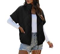 Generisch Women's Short Sleeve Quilted Vest with Stand-Up Collar, Lightweight Puffer Vest with Diamond Quilting, Sleeveless Jacket for Transitional Period, style_h03 black, XL