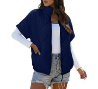 Generisch Women's Short Sleeve Quilted Vest with Stand-Up Collar, Lightweight Puffer Vest with Diamond Quilting, Sleeveless Jacket for Transitional Period, Style_h07 Navy, XXL