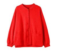 Generisch Women's Short Sweatshirt Coat Early Autumn Lightweight Cardigan Top Soft Casual Jumper Modern Casual Jacket, red, XXL