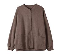 Generisch Women's Short Sweatshirt Coat Early Autumn Lightweight Cardigan Top Soft Casual Jumper Modern Casual Jacket, coffee, M