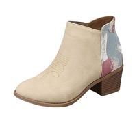 Generisch Women's Simple Plain Comfortable Chunky Heel Western Boots Medium Top Top Pointed Plus Size Ankle Boots Shoes For Girls, White, 7 UK