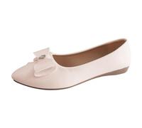 Generisch Women's Single Shoes Large Size Simple Pure Color Bow Rhinestone Low Heel Flat Bottom Slipper Comfortable Casual Shoes Elegant Everyday, beige, 6 UK