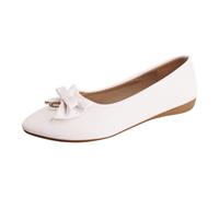 Generisch Women's Single Shoes Large Size Simple Pure Colour Bow Rhinestone Low Heel Flat Bottom Slipper Comfortable Everyday Shoes with Elegant Rhinestone Design, White, 8 UK